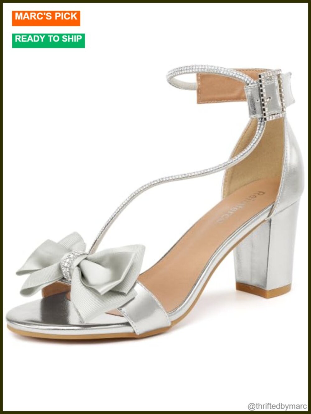 Women's Elegant Bow Rhinestone Block Heel Sandals with Ankle Strap